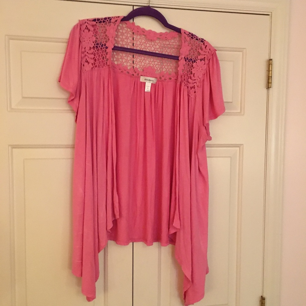 Dressbarn 2X Pink Lace Open Front Cardigan